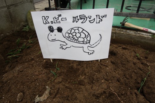 「K.ビールランド」と描かれた手作り看板