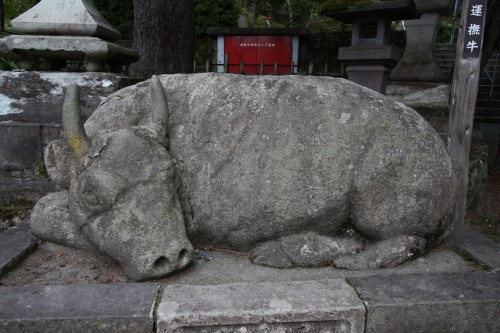 永平寺境内にある眠るような姿の石造りの牛。