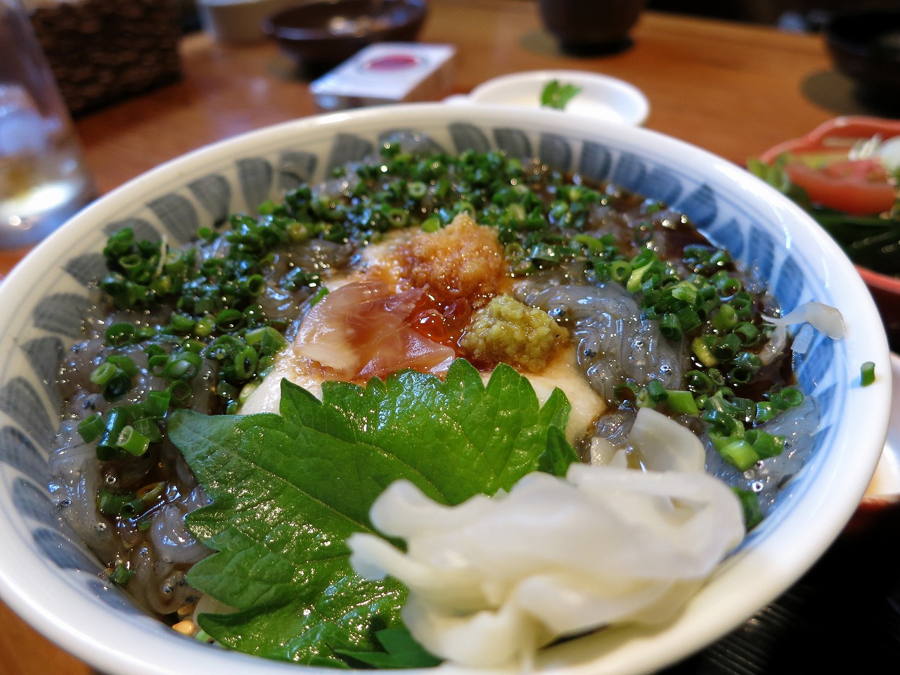 ネギと薬味がたっぷりのった新鮮なシラス丼