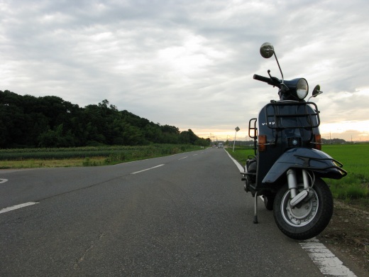手賀沼弾丸ロードに停車するP200Eと直線道路