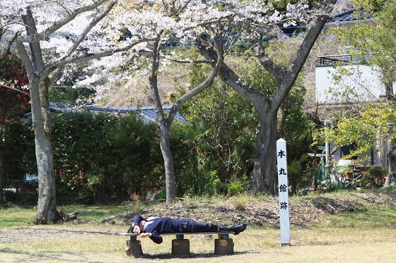本丸跡から見渡す助川の高台と青空