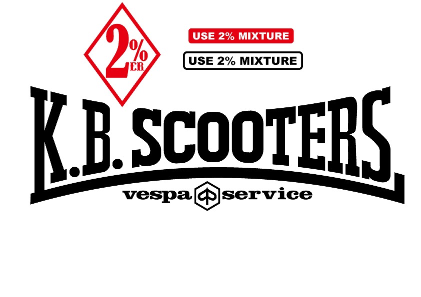 背面に「K.B.SCOOTERS」と2%erメッセージが入ったTシャツのデザイン