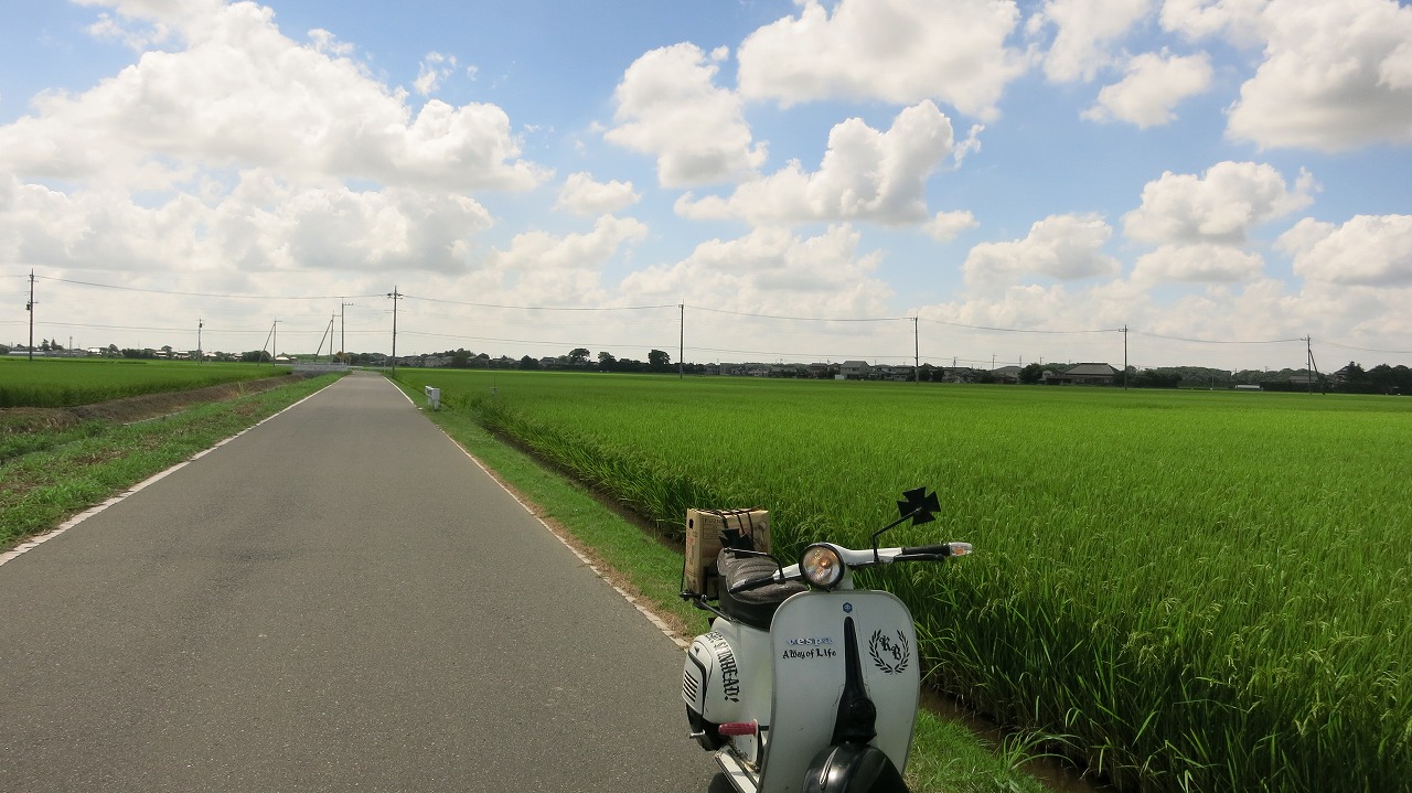 リアキャリアに括りつけたお土産の袋