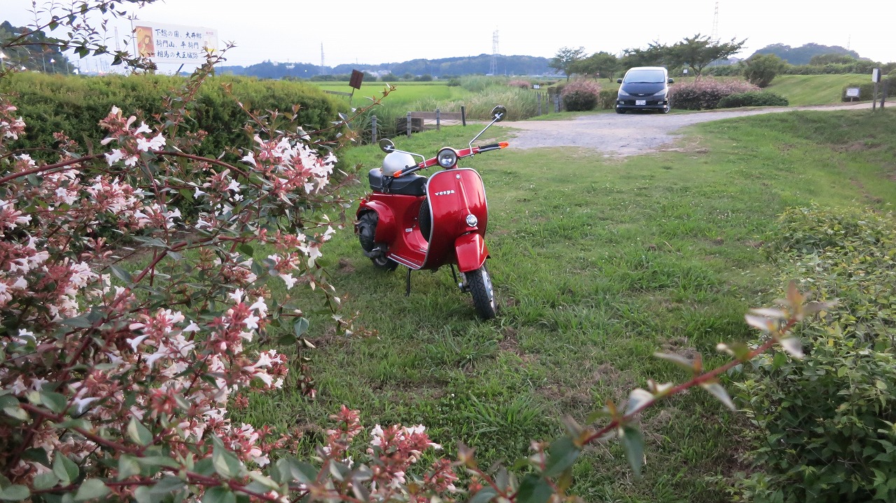 試運転中のキャンディーレッドのVespa50s