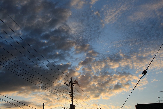 空に浮かぶ好みの雲。夕焼けに染まる風景