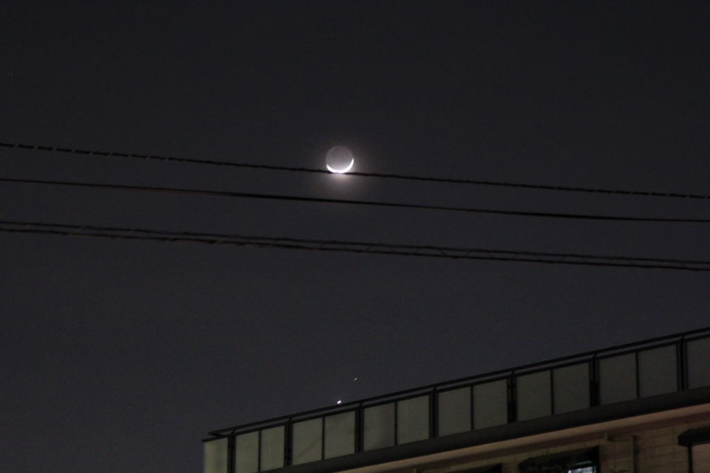 月の下に金星と火星が並んで見えた夜空の様子