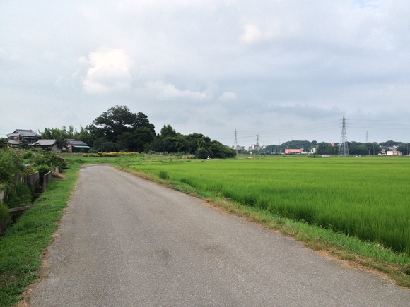 新店舗前の田んぼ道でベスパ教習中の風景