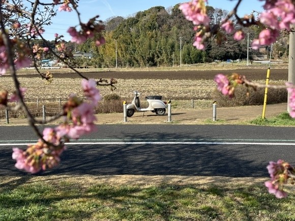 タイヤ交換後に試運転中のVespa 50s