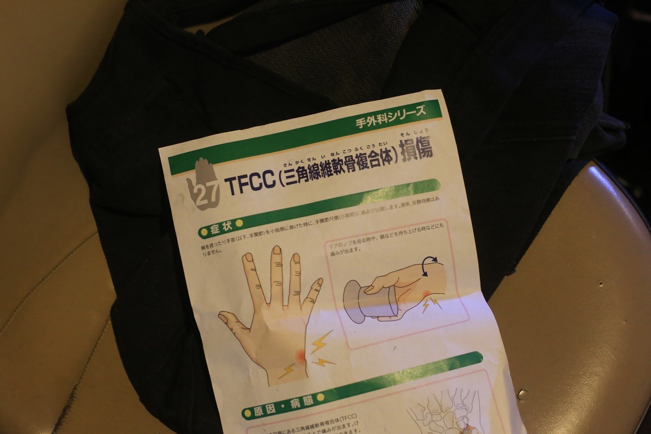 手首TFCC損傷の診断説明を受けた病院資料