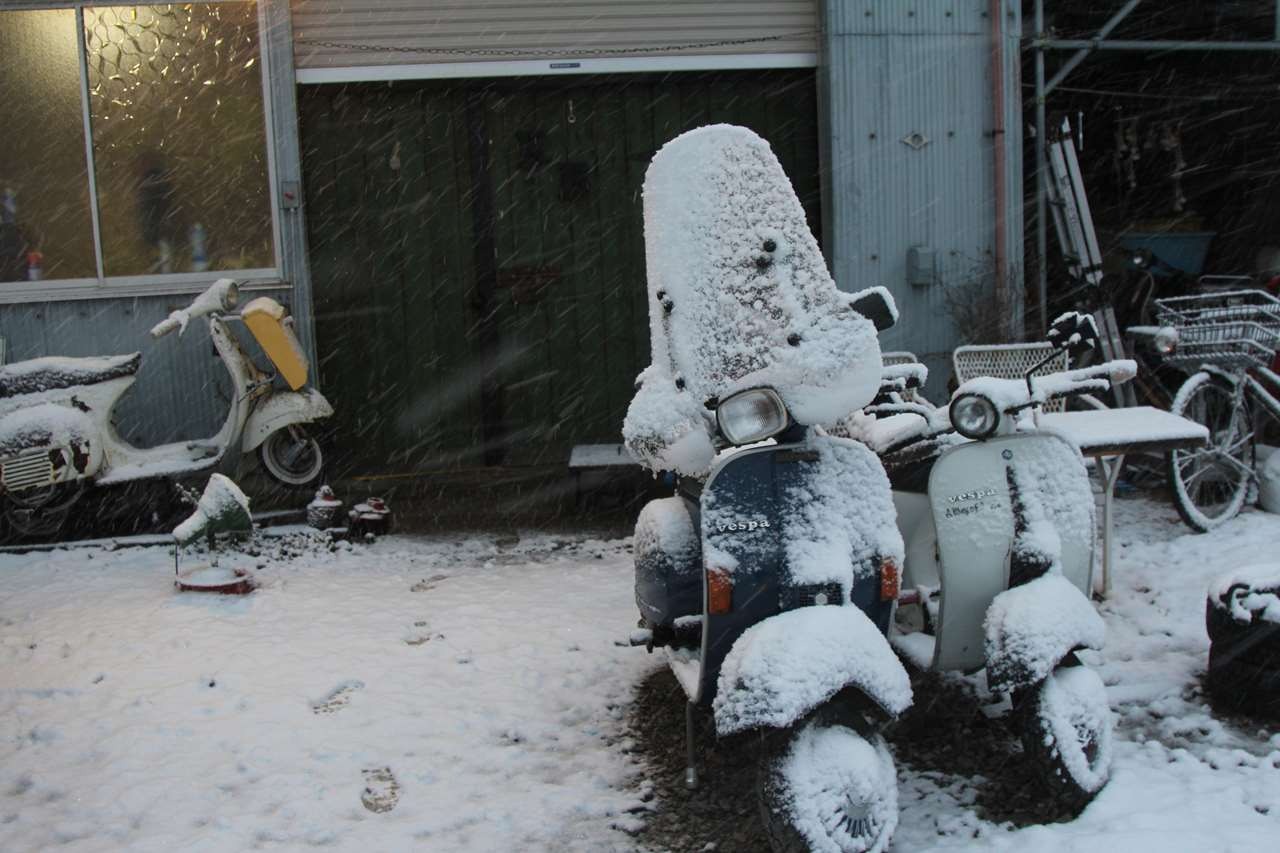 雪が降り始めた街の様子